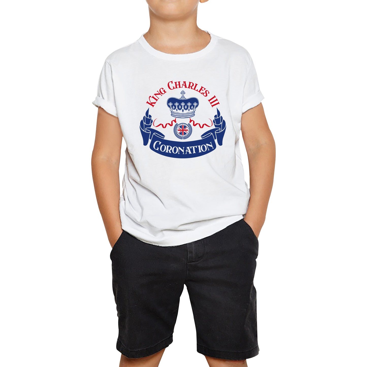 King Charles III Coronation Royal Crown CR III God Save The King Union Jack His Majesty Kids T Shirt