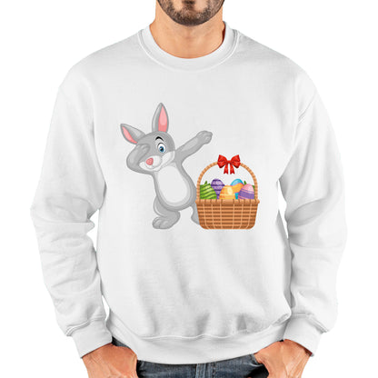 Dabbing Bunny With Eggs Basket Happy Easter Day Cute Rabbit Bunny Easter Day Unisex Sweatshirt