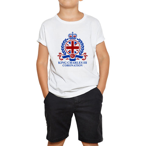 King Charles III Coronation 2023 CR III King Of England United Kingdom His Majesty Kids T Shirt