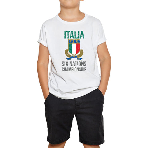 Italia Flag Logo Rugby Cup European Support World Six Nations Championship Kids Tee