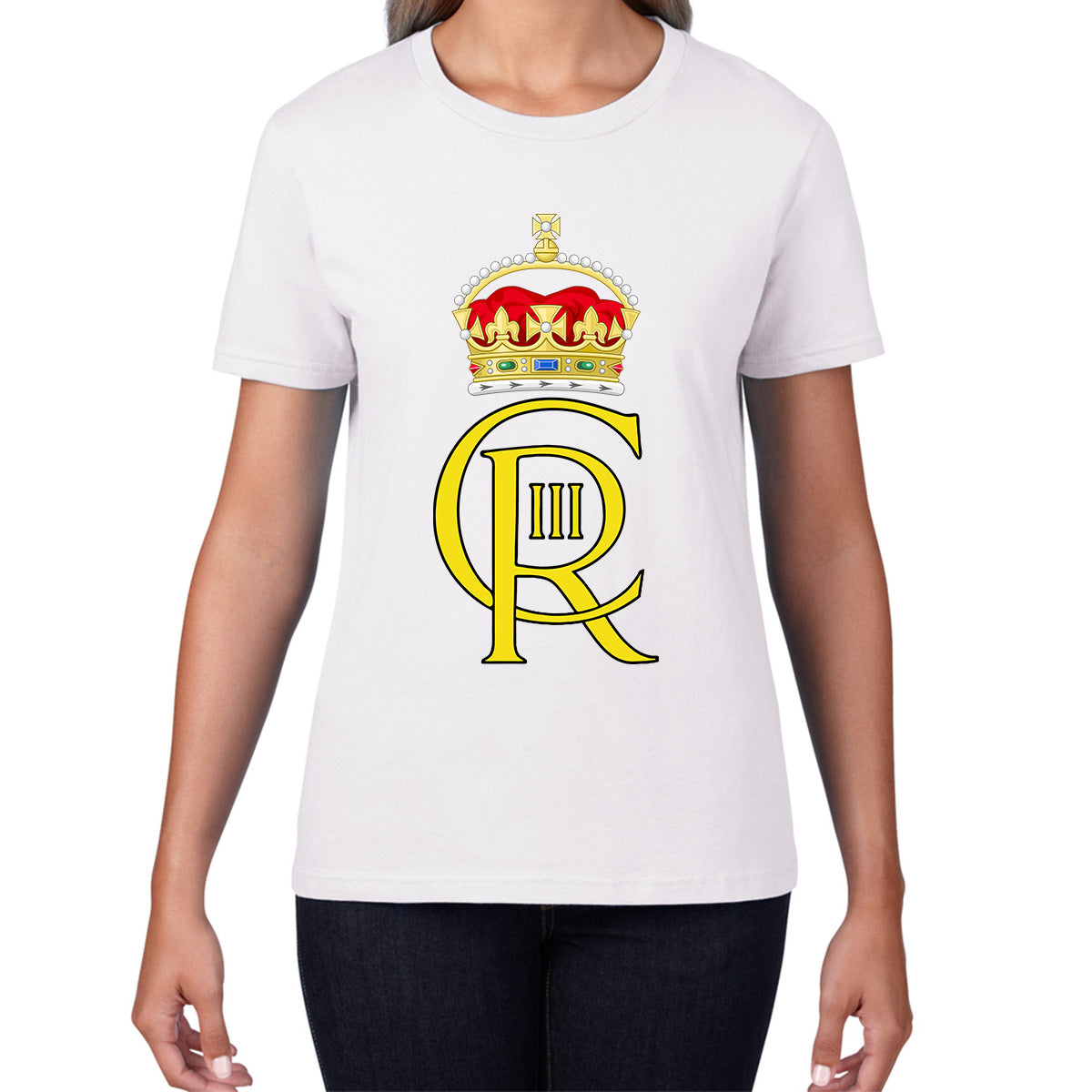 Royal Cypher King Charles III Coronation CR III Ruling Monarch Of Uk Royal Crown Great Britain Womens Tee Top