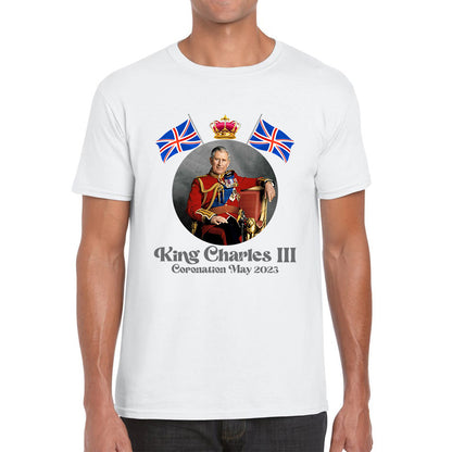 King Charles III 6th May 2023 Coronation British Flags Royal Crown CR III Union Jack His Majesty Mens Tee Top