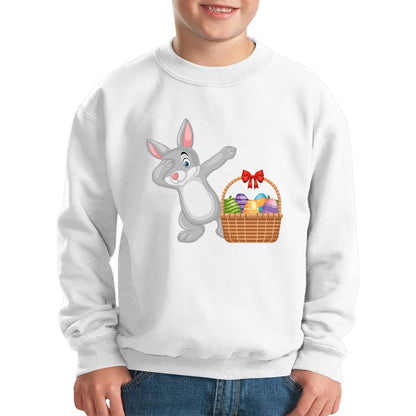 Dabbing Bunny With Eggs Basket Happy Easter Day Cute Rabbit Bunny Easter Day Kids Jumper