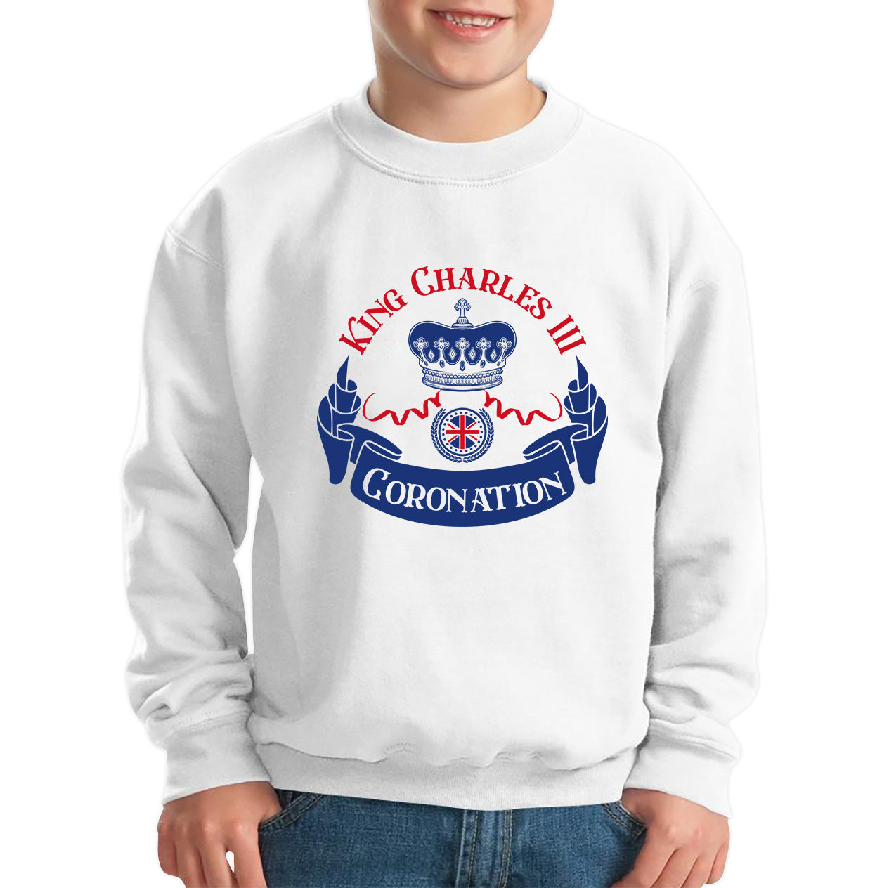 King Charles III Coronation Royal Crown CR III God Save The King Union Jack His Majesty Kids Jumper