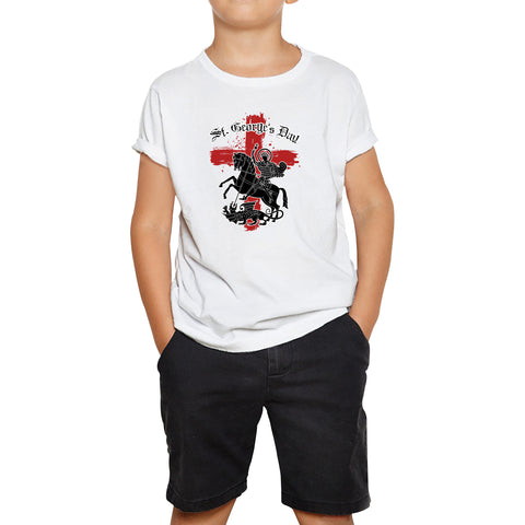 St George's Day Coat Of Arms Of Moscow Heraldic Horseman With A Spear In His Hand Slaying A Zilant Saint George And The Dragon England Flag Kids T Shirt