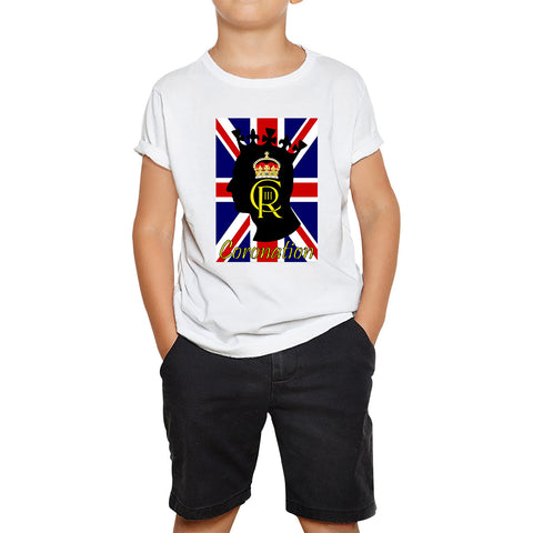 CR III Coronation Of King Charles III Royal Crown British Flag Great Britain Union Jack Kids T Shirt