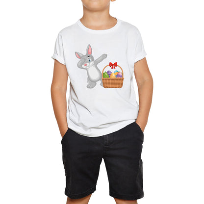 Dabbing Bunny With Eggs Basket Happy Easter Day Cute Rabbit Bunny Easter Day Kids Tee