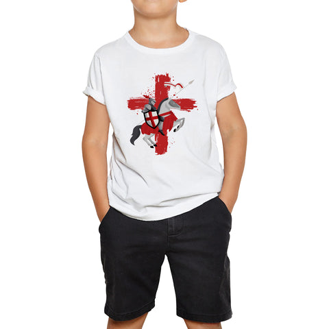 St George Day The Medieval Knight Saint Of England Celebrated On Saint Georges's Day Riding His Rearing Horse Kids T Shirt