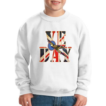 VE Day Victory In Europe Day Remembrance Day British Flag Veterans UK Victory Day 78th Anniversary World War II British Fighter Airplane Kids Jumper