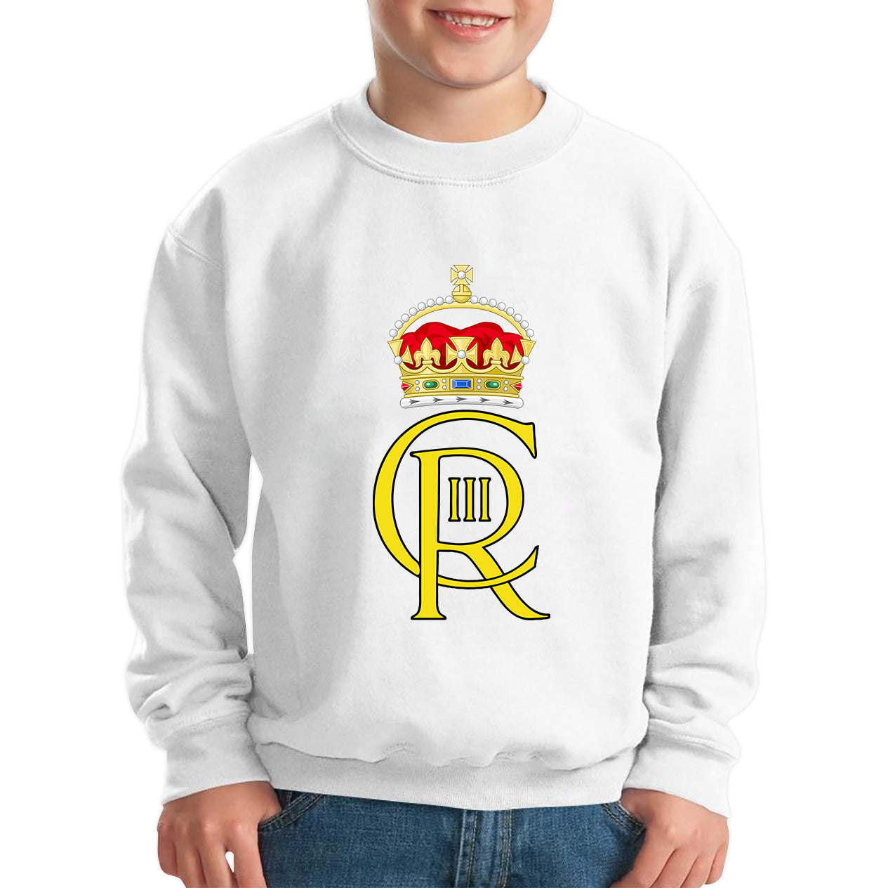 Royal Cypher King Charles III Coronation CR III Ruling Monarch Of Uk Royal Crown Great Britain Kids Jumper