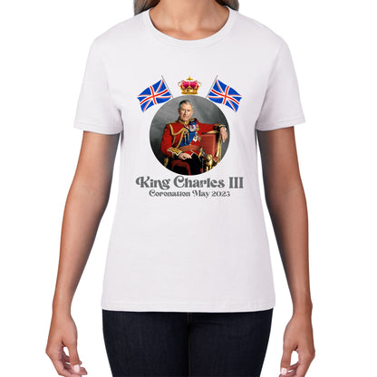 King Charles III 6th May 2023 Coronation British Flags Royal Crown CR III Union Jack His Majesty Womens Tee Top