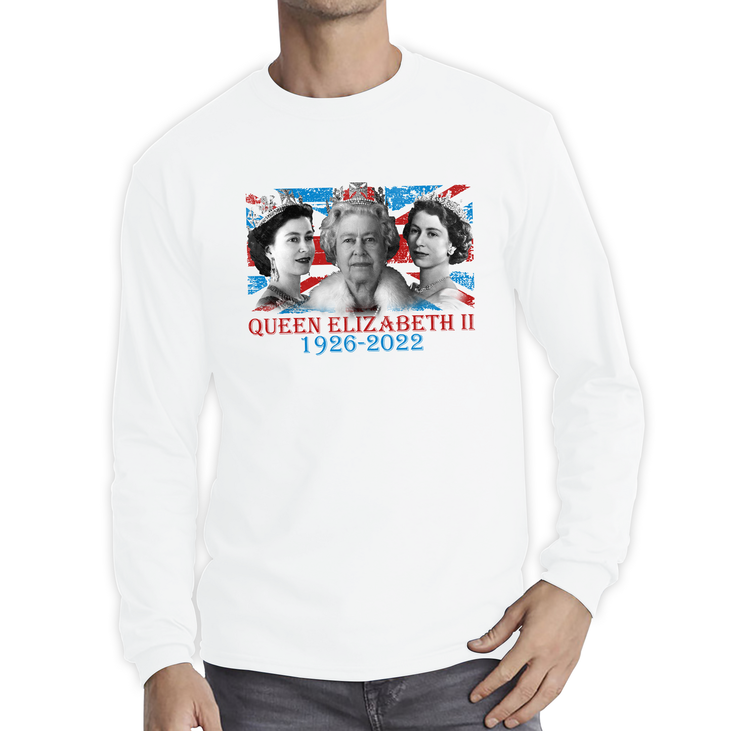 Queen Elizabeth II Union Jack British Uk Flag Royal Highness Queen Pass Away Long Sleeve T Shirt