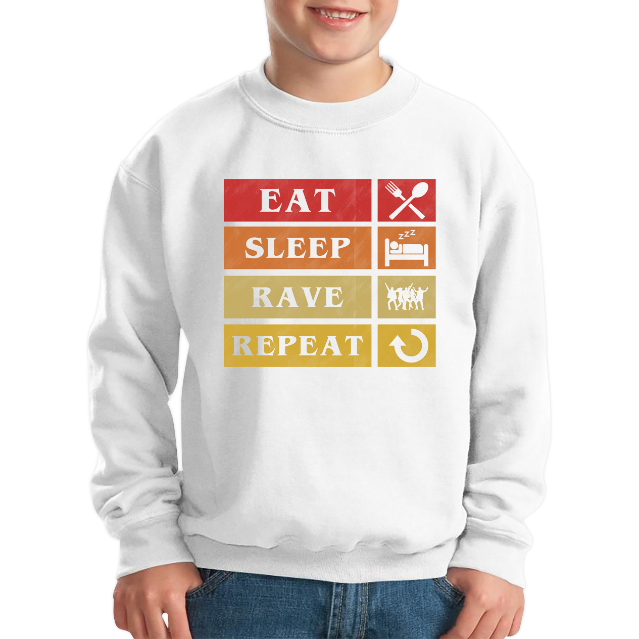 Eat Sleep Rave Repeat Funny Music Lover, Party Lover Kids Jumper