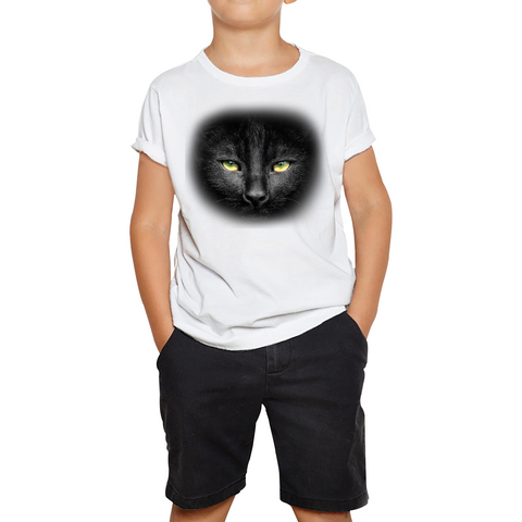 Black Cat Yellow Eyes T-shirt Big Print Full-On Front Spooky Horror Scary Black Cat Kids Tee
