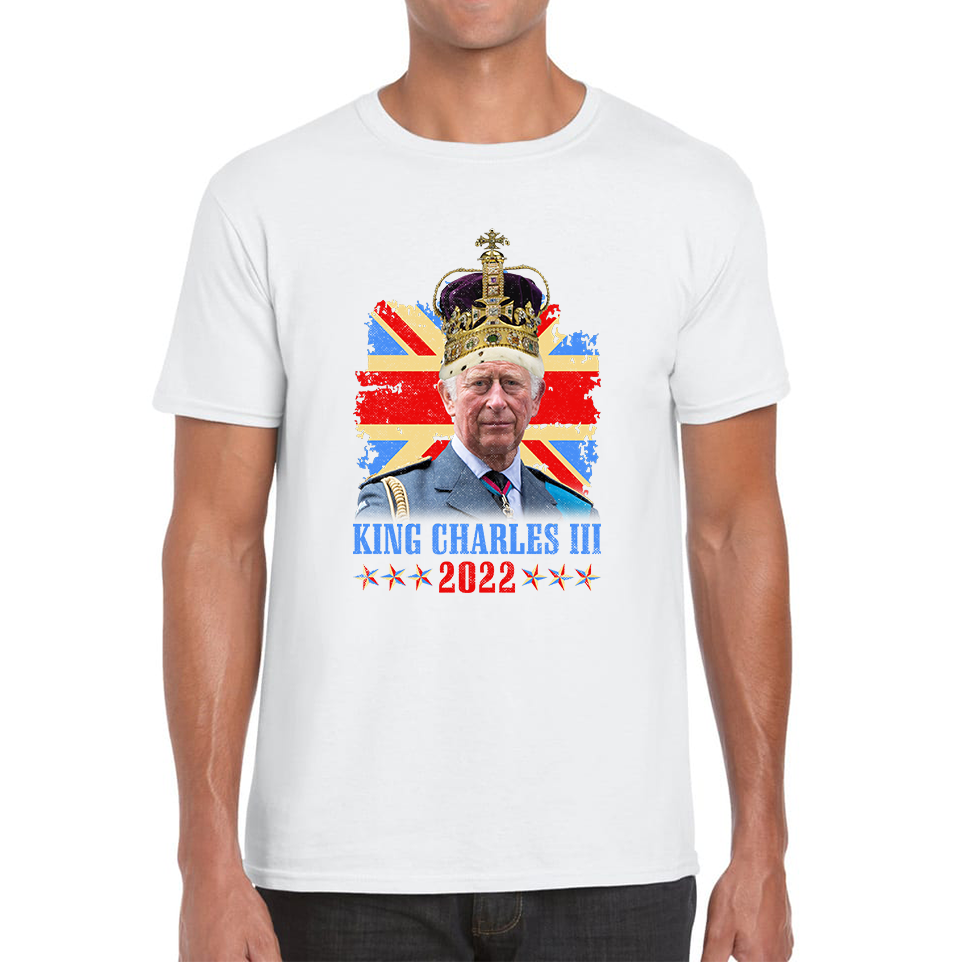 King Charles III King Of Britain UK flag Royal King Lover Union Jack Crown Mens Tee Top