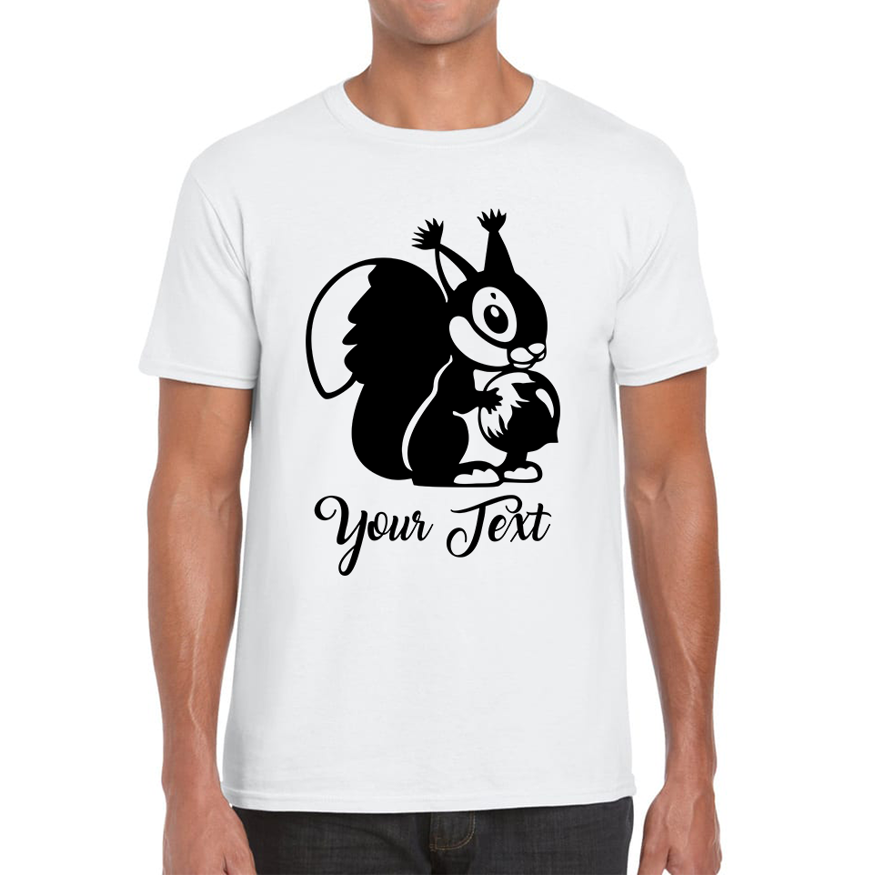 Personalised Cartoon Squirrel Holding Acorn Your Name Cute Squirrel Animal Mens Tee Top