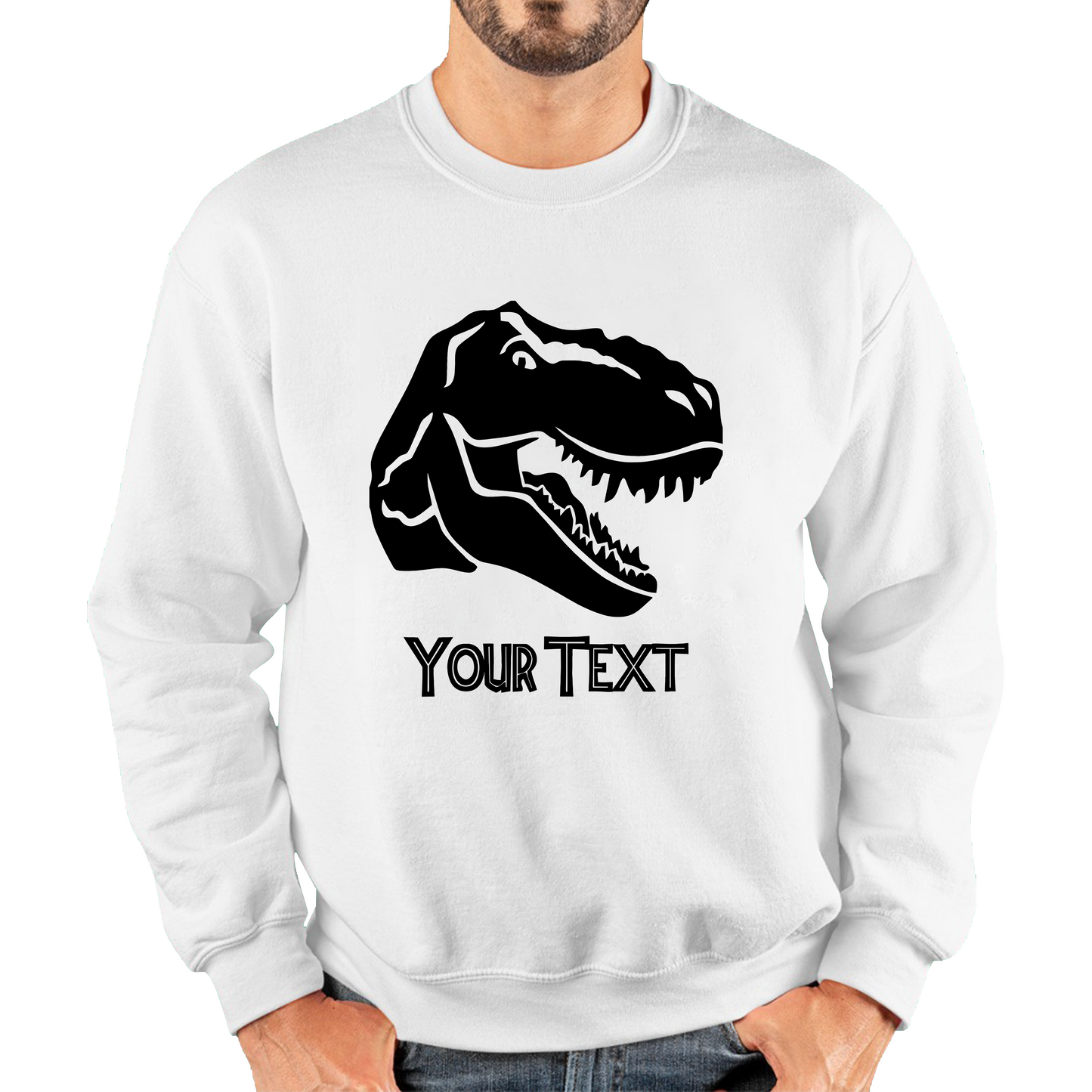 Personalised Dinosaur T-Rex Roaring Face Your Text Tyrannosaurus Rex Dino Unisex Sweatshirt