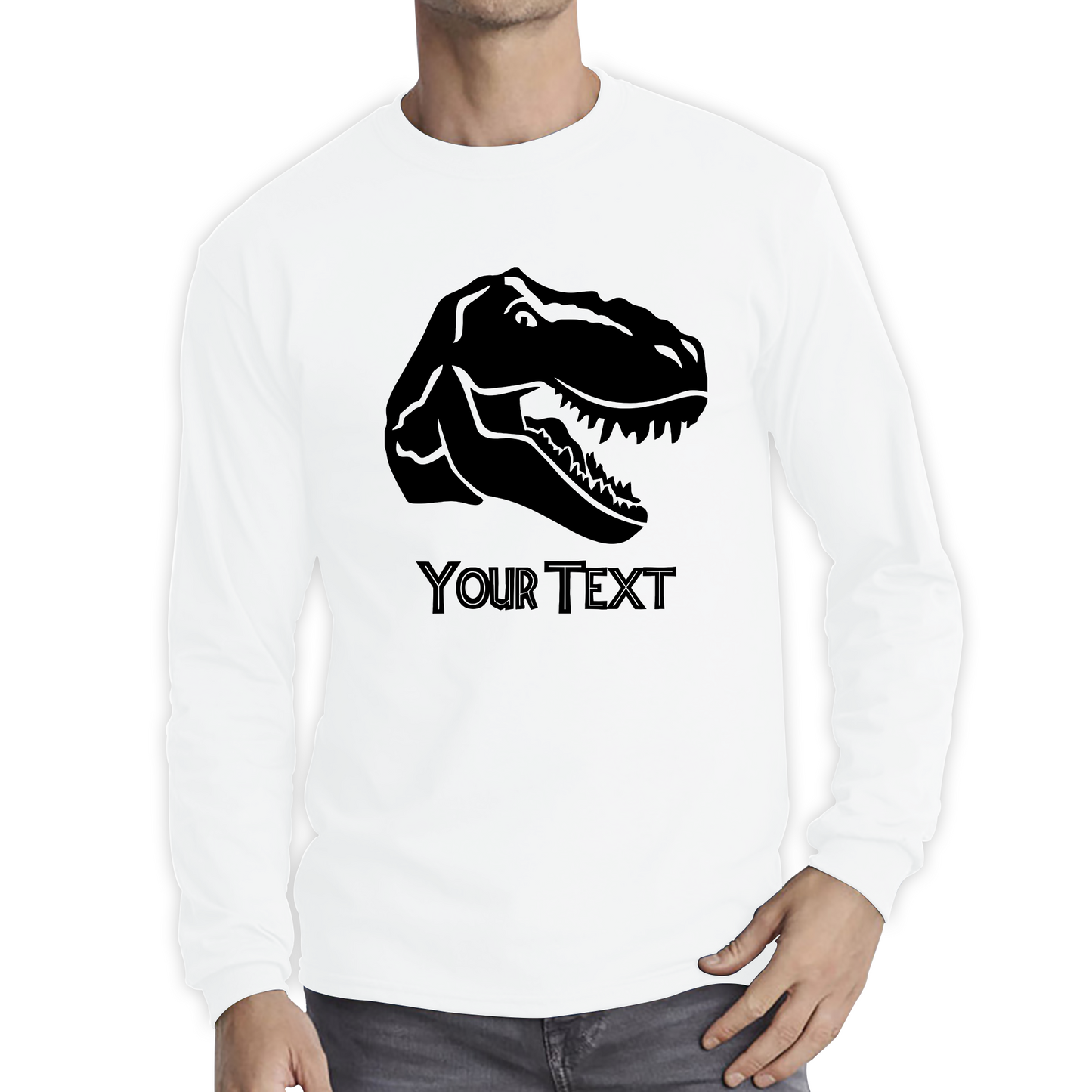 Personalised Dinosaur T-Rex Roaring Face Your Text Tyrannosaurus Rex Dino Long Sleeve T Shirt