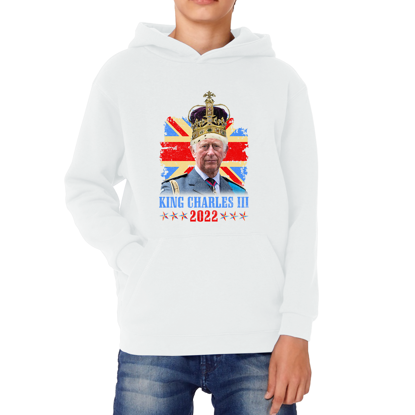 King Charles III King Of Britain UK flag Royal King Lover Union Jack Crown Kids Hoodie