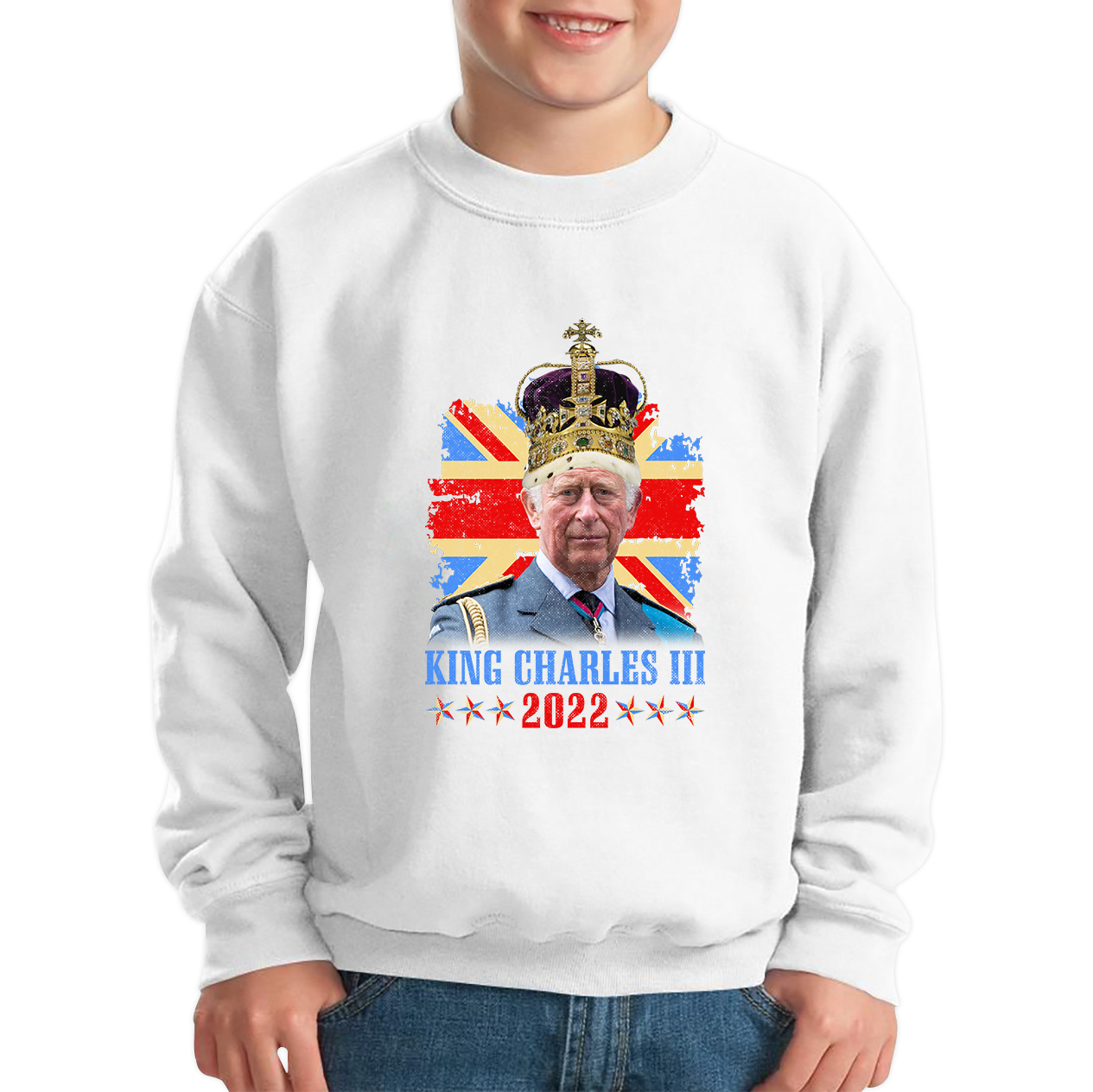 King Charles III King Of Britain UK flag Royal King Lover Union Jack Crown Kids Jumper