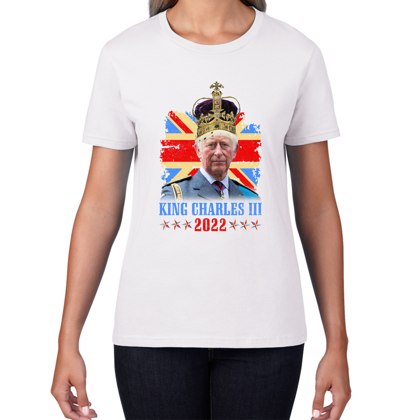 King Charles III King Of Britain UK flag Royal King Lover Union Jack Crown Womens Tee Top