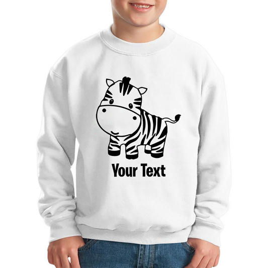 Personalised Cute Little Zebra Your Name Safari Animal Zoo Jungle Kids Jumper