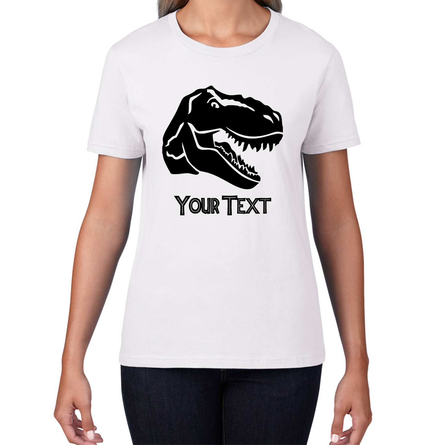 Personalised Dinosaur T-Rex Roaring Face Your Text Tyrannosaurus Rex Dino Womens Tee Top