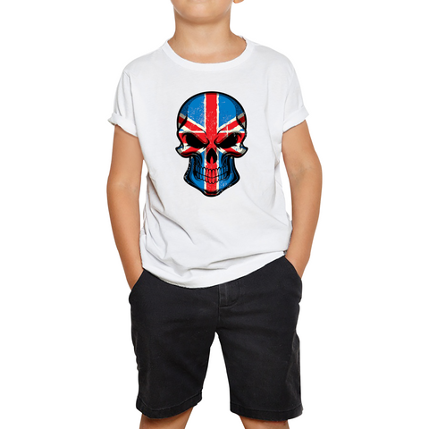 United Kingdom Skull Face Flag T-Shirt British National Day Great Britain Royal Country Bikers Kids Tee