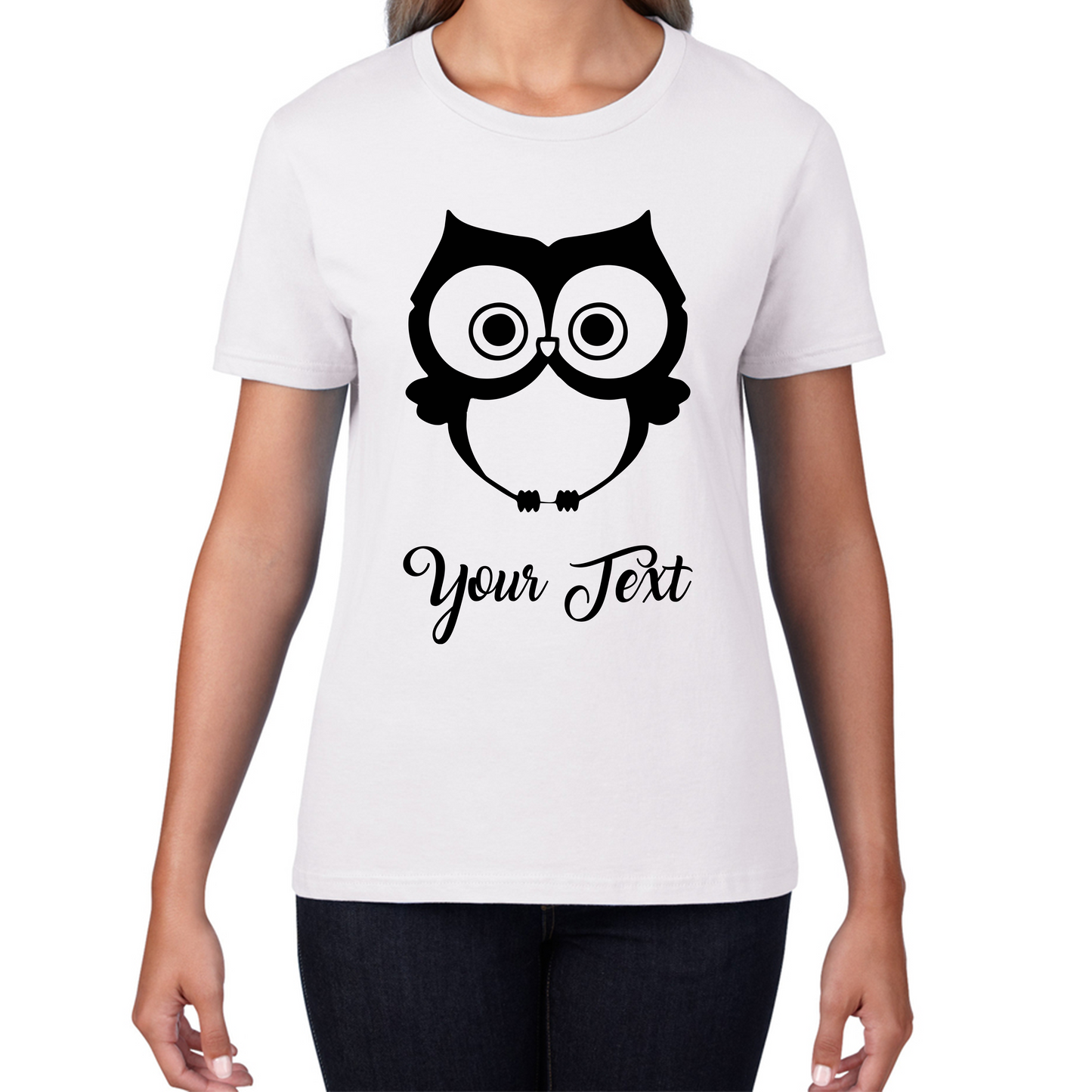 Personalised Cute Owl Your Name Cute Cartoon Owl Animal Lover Nature Lover Womens Tee Top