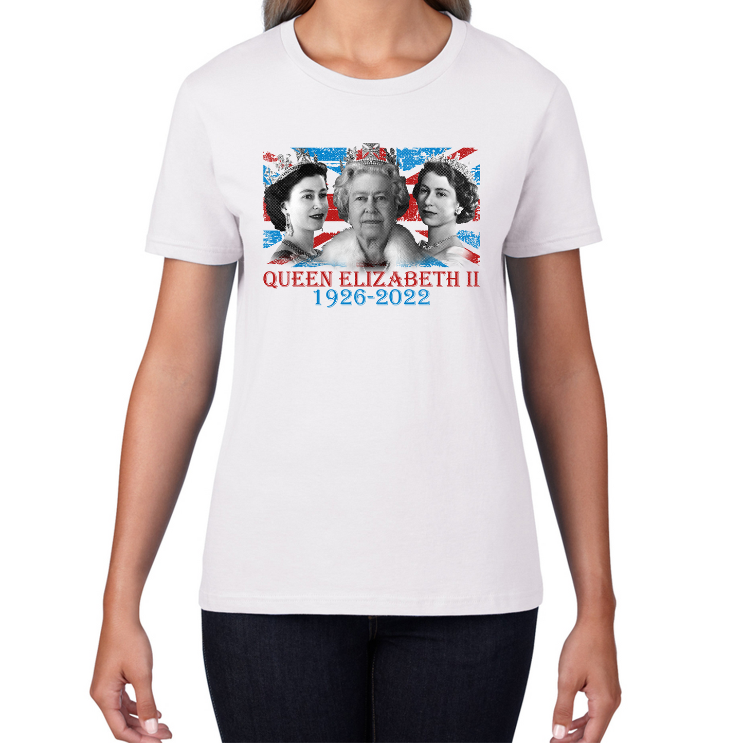 Queen Elizabeth II Union Jack British Uk Flag Royal Highness Queen Pass Away Womens Tee Top