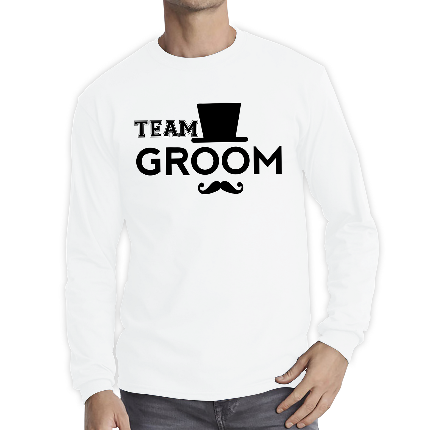 Team Groom Moustache Stage Party Funny Wedding Engagement Groom Stage Parties Long Sleeve T Shirt