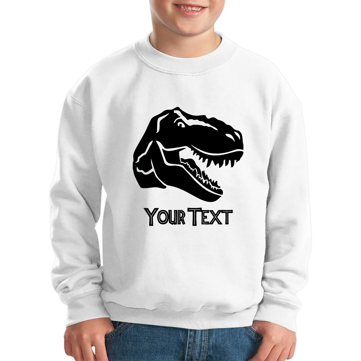 Personalised Dinosaur T-Rex Roaring Face Your Text Tyrannosaurus Rex Dino Kids Jumper