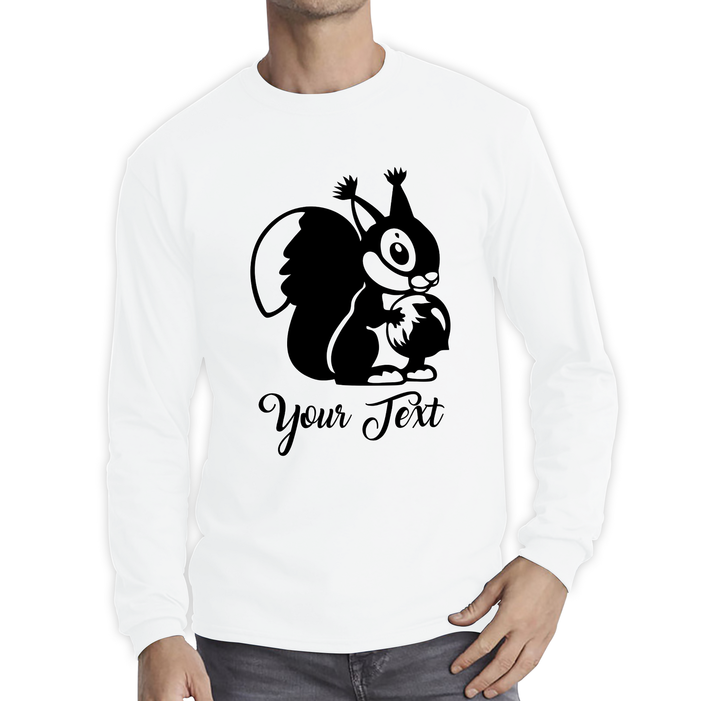 Personalised Cartoon Squirrel Holding Acorn Your Name Cute Squirrel Animal Long Sleeve T Shirt