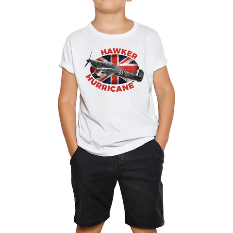 Hawker Hurricane United Kingdom Flag Vintage T-shirt WW2 RAF Fighter Jet British Aircraft Kids Tee