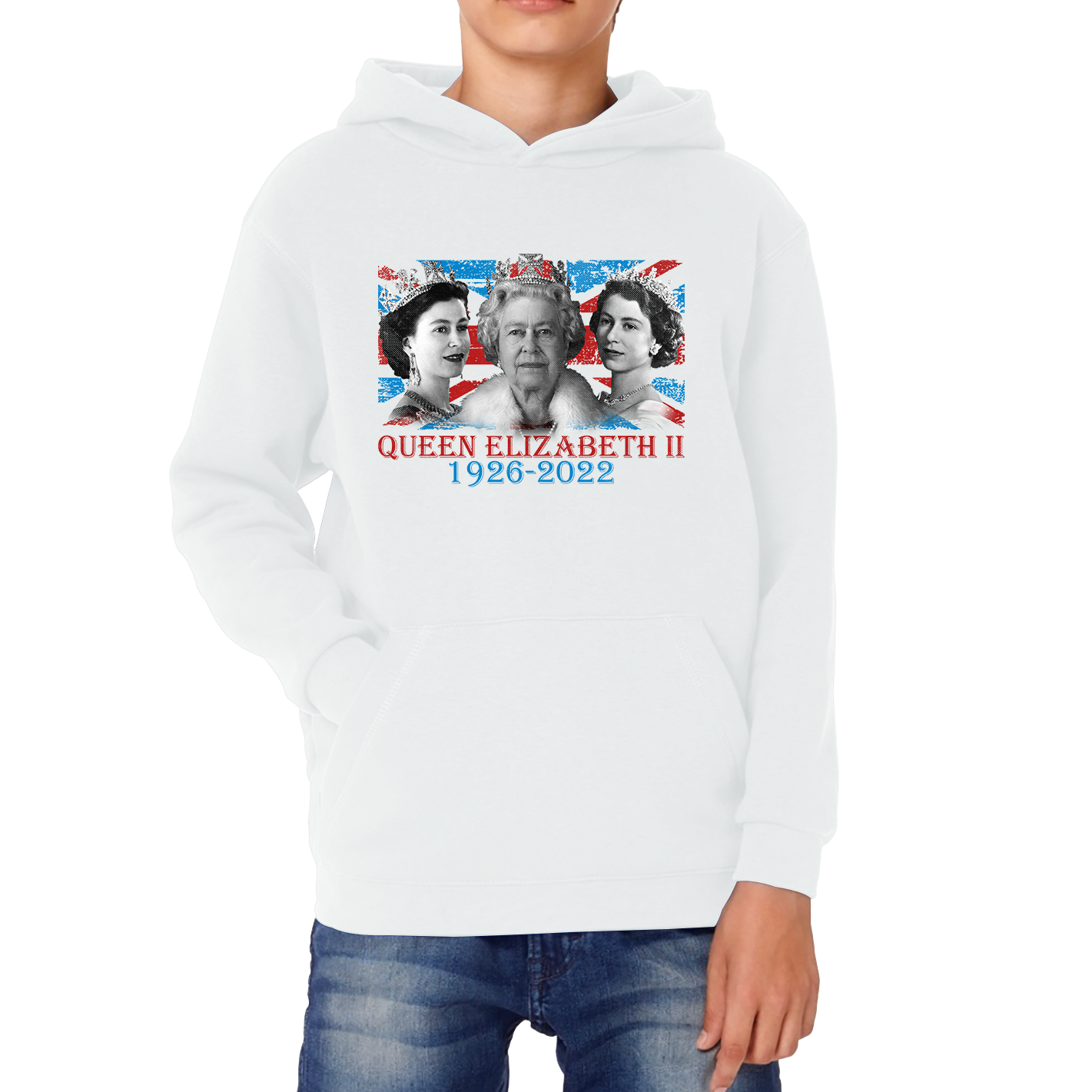 Queen Elizabeth II Union Jack British Uk Flag Royal Highness Queen Pass Away Kids Hoodie