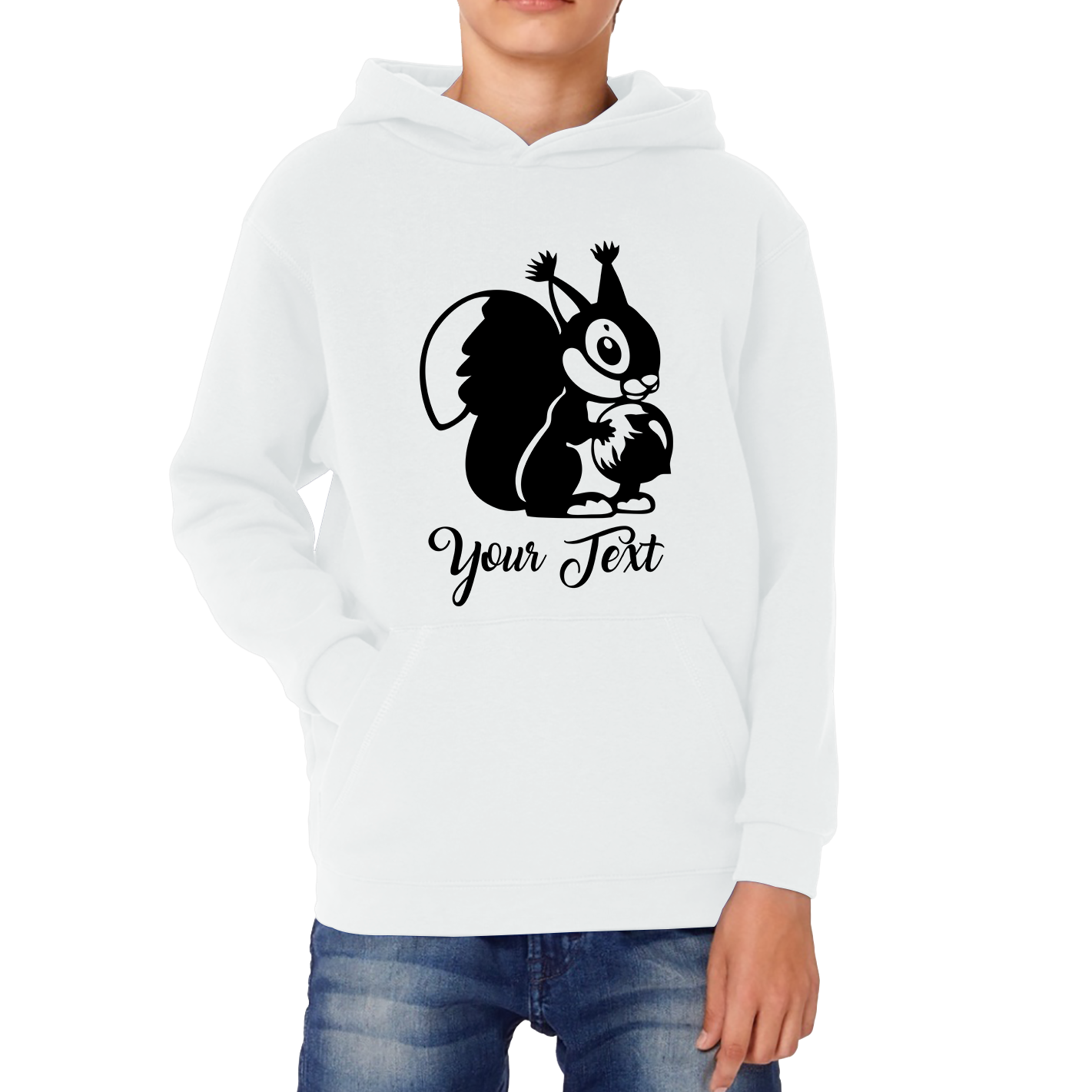 Personalised Cartoon Squirrel Holding Acorn Your Name Cute Squirrel Animal Kids Hoodie