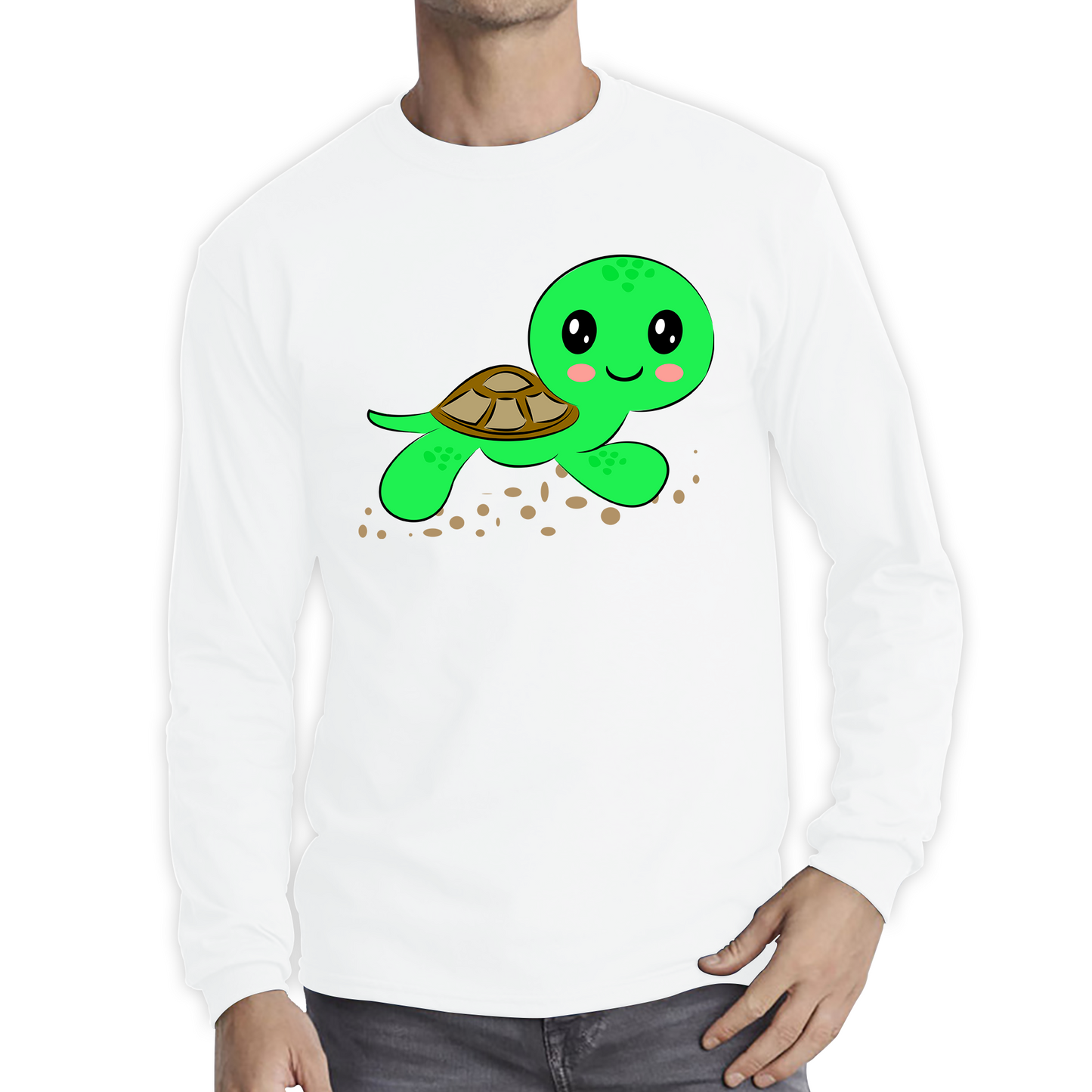 Swimming Cartoon Turtle, Funny Cute Little Sea Turtle Long Sleeve T Shirt