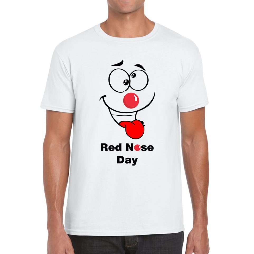 Naughty Emoji Face Red Nose Day T Shirt. 