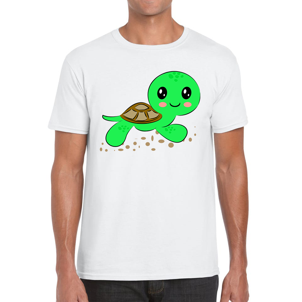 Swimming Cartoon Turtle, Funny Cute Little Sea Turtle Mens Tee Top