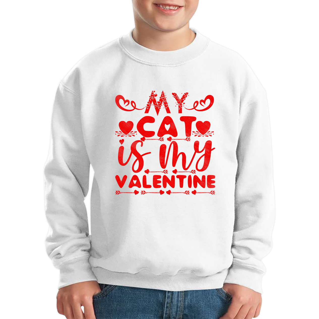 My Cat Is My Valentine Cat Lover Funny Valentine's Day Animal Lovers Kids Jumper