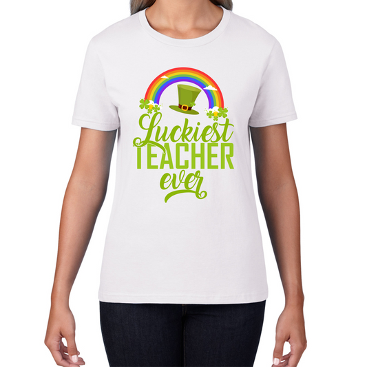 Luckiest Teacher Ever St. Patrick Day Irish Teacher Shamrock Festive St. Paddys Teacher Womens Tee Top