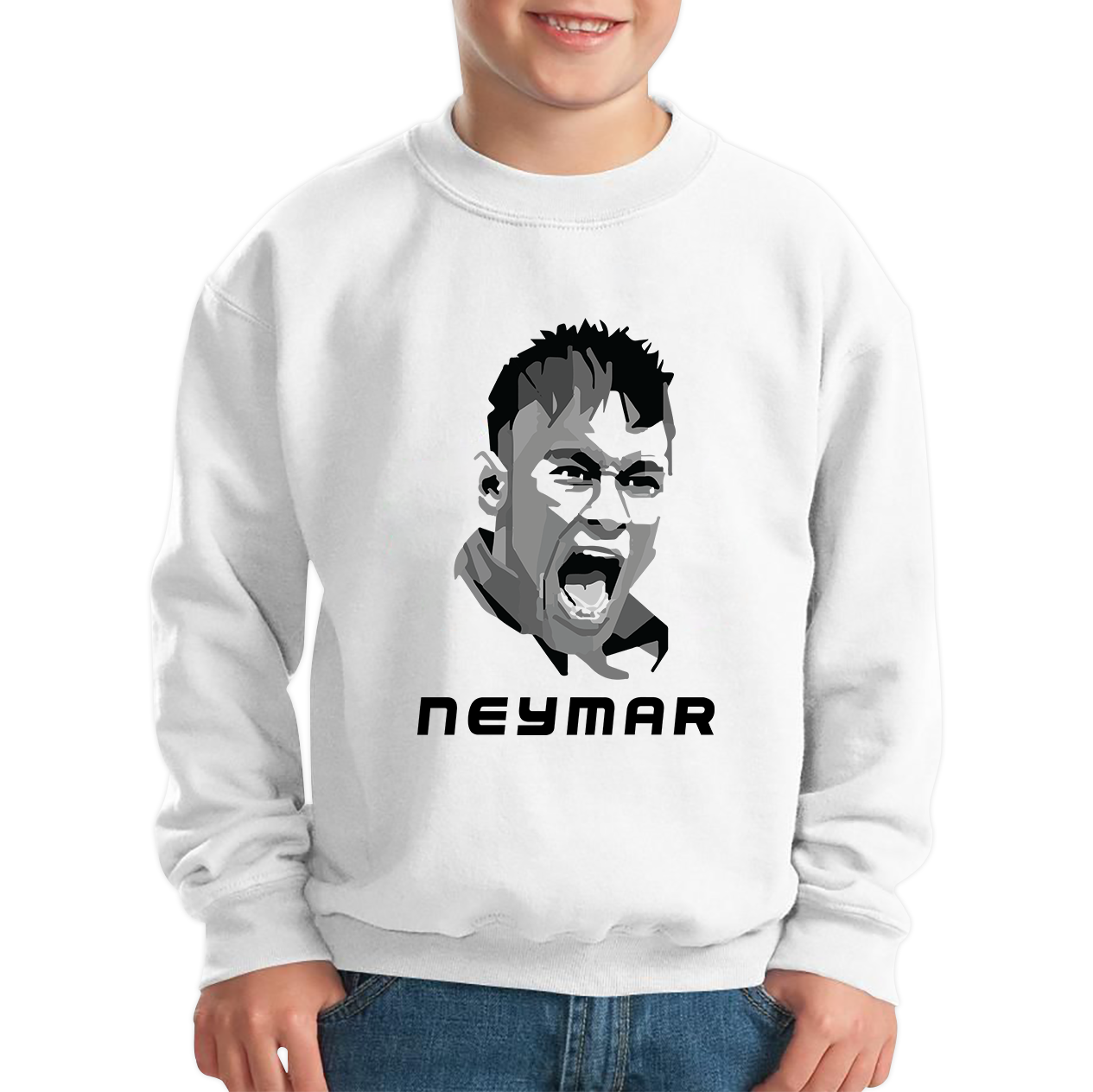 Football Player Retro Style Portrait Brazil Soccer Player Brazilian Professional Footballer Sports Champion Kids Jumper