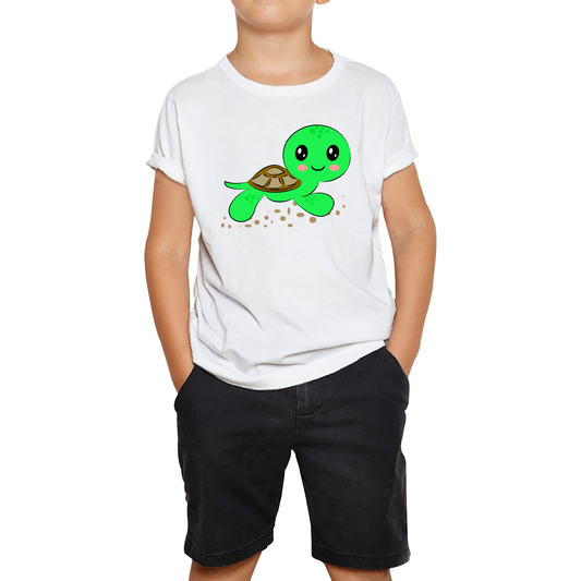 Swimming Cartoon Turtle, Funny Cute Little Sea Turtle Kids Tee