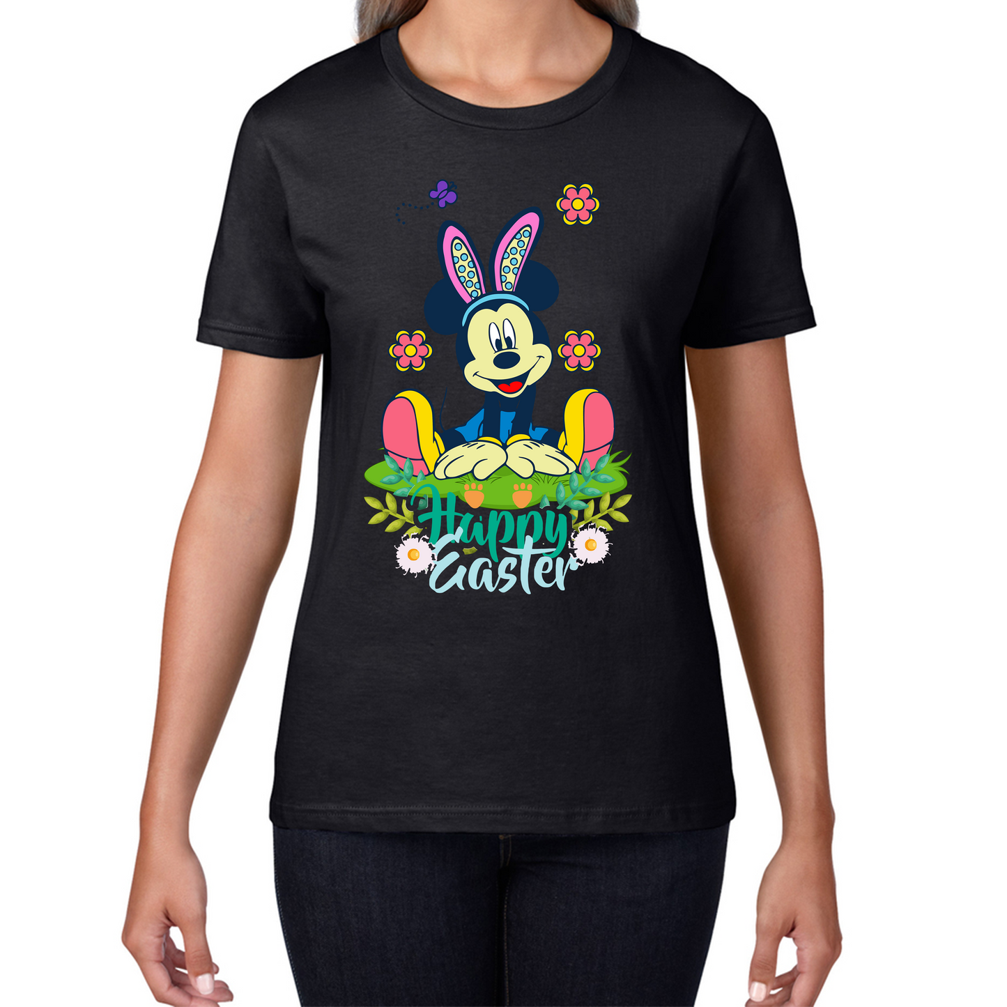 Happy Easter Mickey Mouse Bunny Easter Bunny Happy Easter Day Disney Land  Womens Tee Top