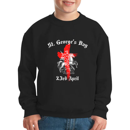 St George's Day 2023 England Flag Cross Knights Templar & Horse London Saint George Day Warrior Fighter Patriotic Kids Jumper