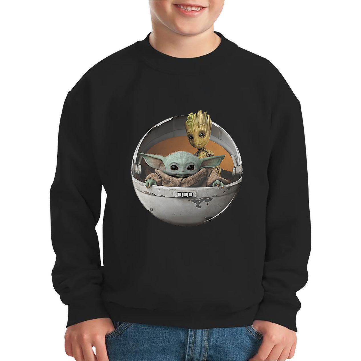 Grogu Baby Yoda And Baby Groot The Mandalorian Disney Star Wars Child In Hover Pod Pram Disney Star Wars Day 46th Anniversary Kids Jumper