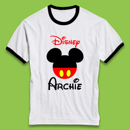 Personalised Disney Mickey Mouse Minnie Mouse Head Your Name Cute Character Disney World  Ringer T Shirt