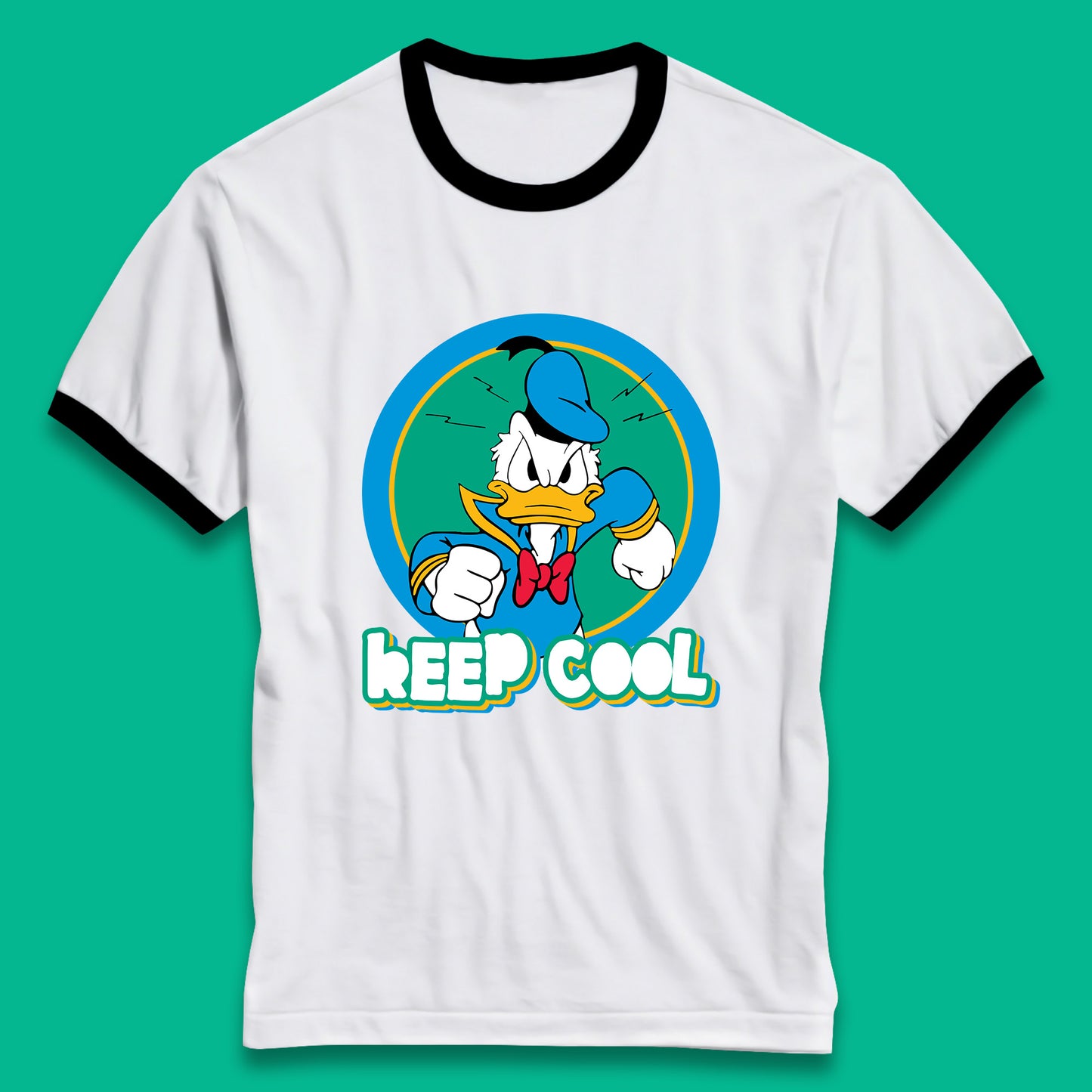 Keep Cool Donald Duck Animated Cartoon Character Angry Duck Disneyland Trip Disney Vacations Ringer T Shirt