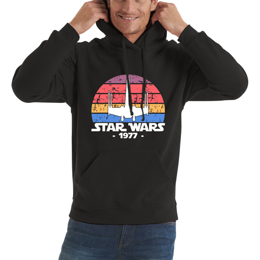 Star Wars X-Wing Fighter 1977 Vintage Retro Series Of Space Flight Simulator Video Games Disney Star Wars 46th Anniversary Unisex Hoodie