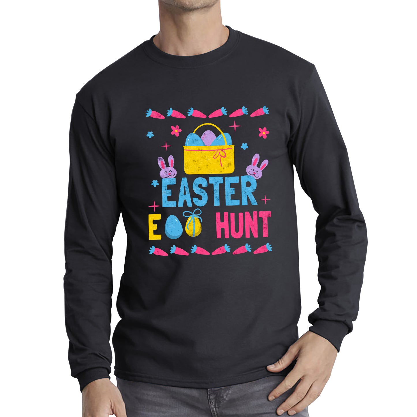 Easter Egg Hunt Hunting Squad Religious Christian Easter Egg Hunt Season Hunting Crew Egg Bucket Easter Bunny Long Sleeve T Shirt